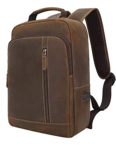 Men's 100% Genuine Leather Laptop Backpack which fits 15.6 inch laptop