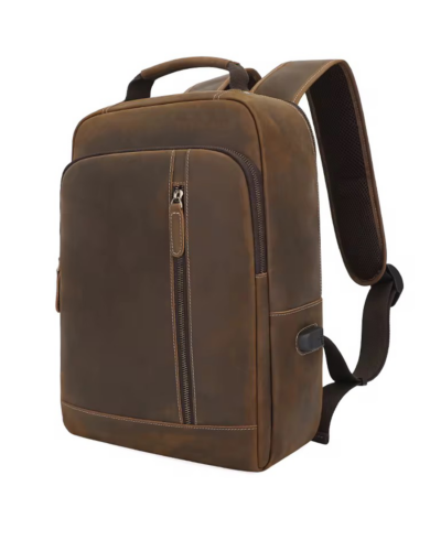 Men's 100% Genuine Leather Laptop Backpack which fits 15.6 inch laptop