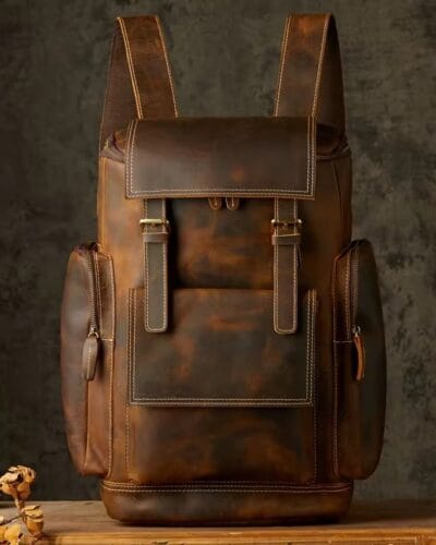 Men's MUNUKI Vintage Crazy Horse Leather Backpack which fits 17 inch laptop