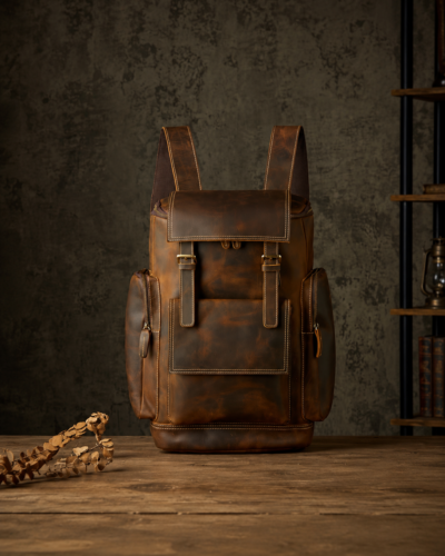 Men's MUNUKI Vintage Crazy Horse Leather Backpack which fits 17 inch laptop