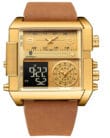POEDAGAR 997 New Men's Sport Quartz Watch Square Shape with Leather Band Big Men Watch