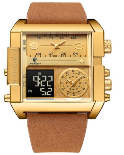 POEDAGAR 997 New Men's Sport Quartz Watch Square Shape with Leather Band Big Men Watch