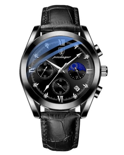 POEDAGR 806P Luxury Brand Chronograph Waterproof Leather Bands Wrist Quartz Men Watch