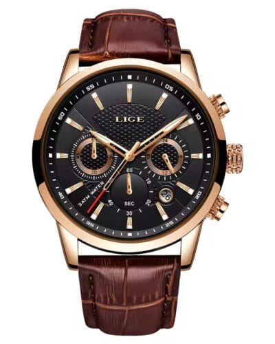 LIGE 9866 Wholesale Quartz Watch for Men Leather Strap Chronograph Style Business Sport Wristwatch