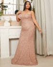 One Shoulder Ruffles Mermaid Sequin Floor-Length Long Elegant Plus Size Evening Dress