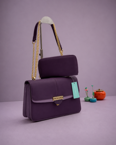 Chrisbella Medium sized Handbag with gold toned chain strap and wallet
