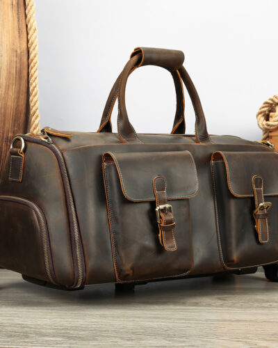 MARRANT Crazy Horse Genuine Leather Folding Garment Duffel Bag Men Leather Luggage Travel Bags With Shoe Compartment Travel Bag fits 15 inch laptop